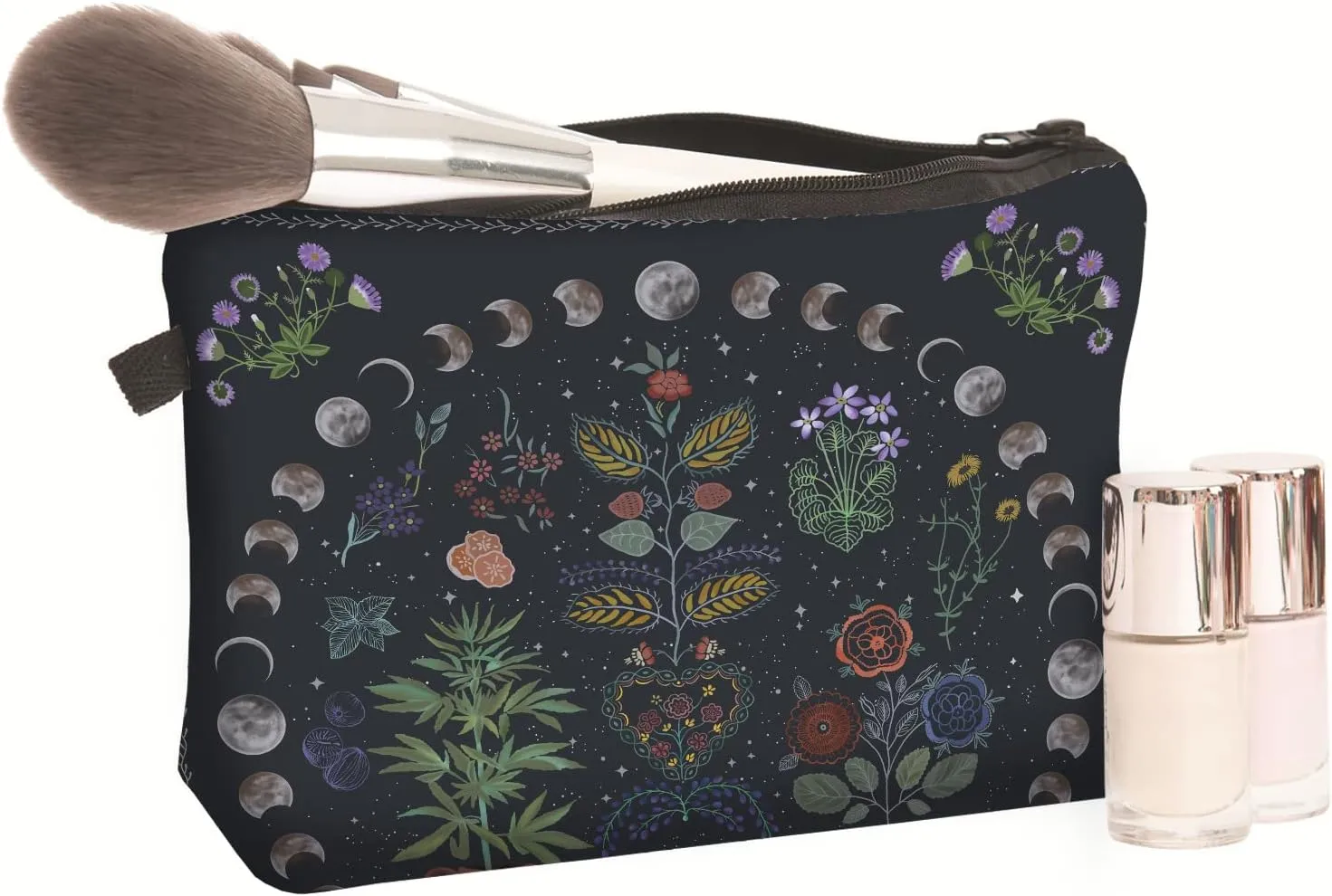 Evergoo 2 Pieces Funny Cosmetic Pouch for Women, Allover Printed Small Zipper Pouches Adorable Makeup Bags Roomy Toiletry Pouch Travel Accessories Organizer Gifts-Phase of the moon