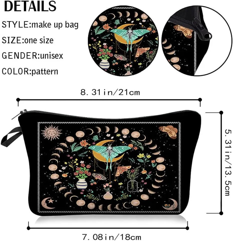 Evergoo 2 Pieces Funny Cosmetic Pouch for Women, Allover Printed Small Zipper Pouches Adorable Makeup Bags Roomy Toiletry Pouch Travel Accessories Organizer Gifts-Phase of the moon