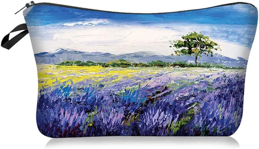 Evergoo 2 Pieces Funny Cosmetic Pouch for Women, Allover Printed Small Zipper Pouches Adorable Makeup Bags Roomy Toiletry Pouch Travel Accessories Organizer Gifts (Scenery Painting)