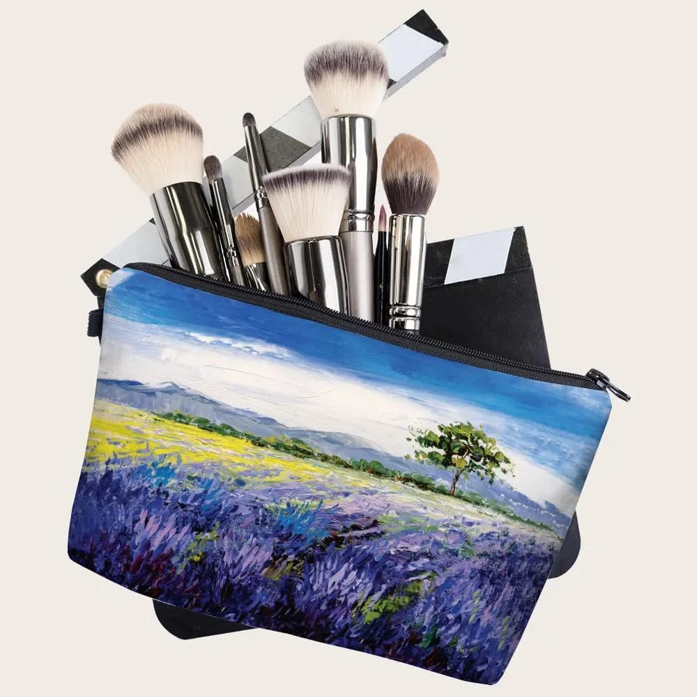 Evergoo 2 Pieces Funny Cosmetic Pouch for Women, Allover Printed Small Zipper Pouches Adorable Makeup Bags Roomy Toiletry Pouch Travel Accessories Organizer Gifts (Scenery Painting)