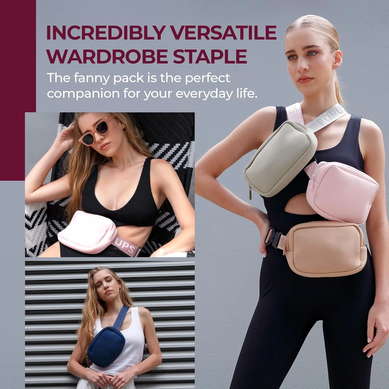 Everyday Fanny pack Pretty Pick - Versatile Crossbody Belt Bags, Water-Resistant Neoprene Sling Bags, Fashion Waist Packs for Travel and Daily Use