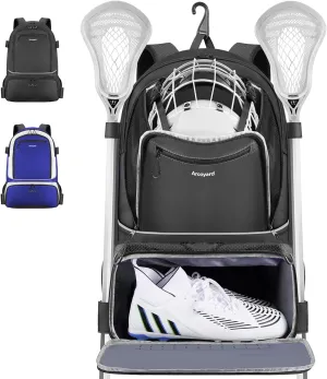 Extra Large Lacrosse Backpack with 2 Stick Holders, Professional Bag with Ventilated Cleats Compartment and Insulated Pocket, for All Field Hockey Gear