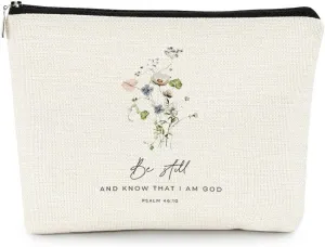 EXUQO Bible Makeup Bag,Christian Psalms 46:10 Be still and Know That I am God Small Cosmetic Bag,Christian Scripture Cosmetic Pouch Gifts for Women Girls