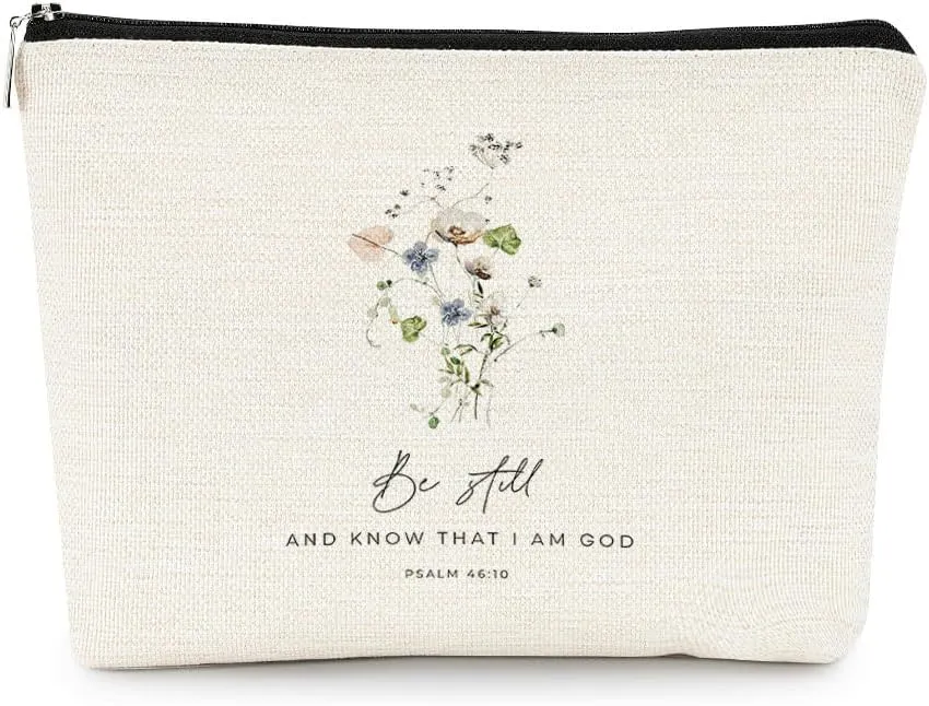 EXUQO Bible Makeup Bag,Christian Psalms 46:10 Be still and Know That I am God Small Cosmetic Bag,Christian Scripture Cosmetic Pouch Gifts for Women Girls
