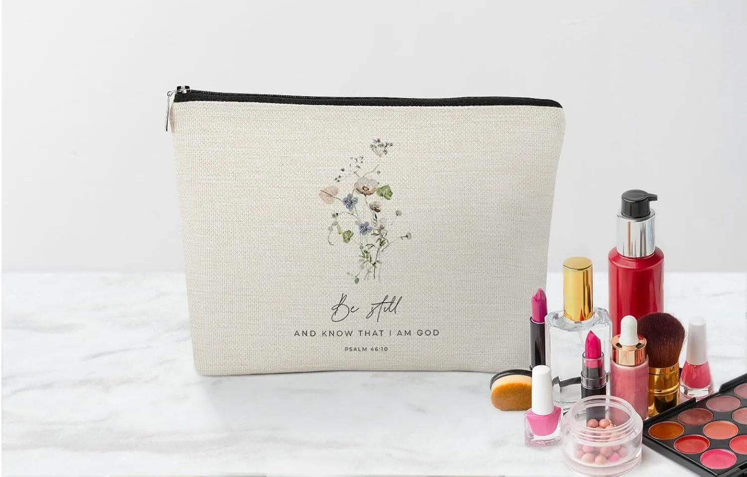 EXUQO Bible Makeup Bag,Christian Psalms 46:10 Be still and Know That I am God Small Cosmetic Bag,Christian Scripture Cosmetic Pouch Gifts for Women Girls