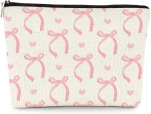 EXUQO Coquette Pink Bow Makeup Bag,Coquette Stuff Preppy Bags,Trendy Coquette Gift Cosmetic Bag,Pouch Gift for Teen Girls Women,Aesthetic Makeup Bag