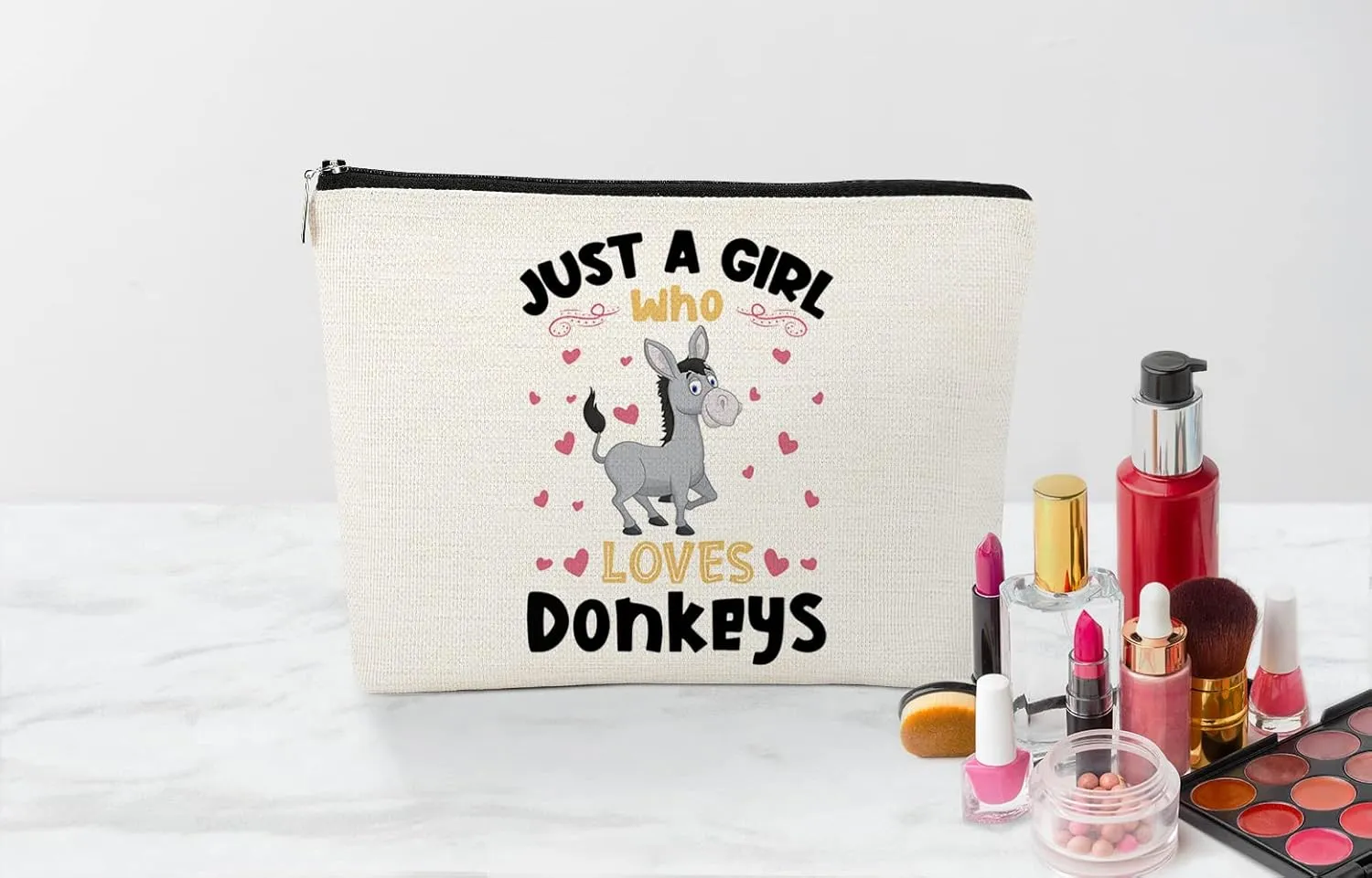 EXUQO Donkey Lovers Makeup Bag - Cute Cosmetic Pouch for Travel