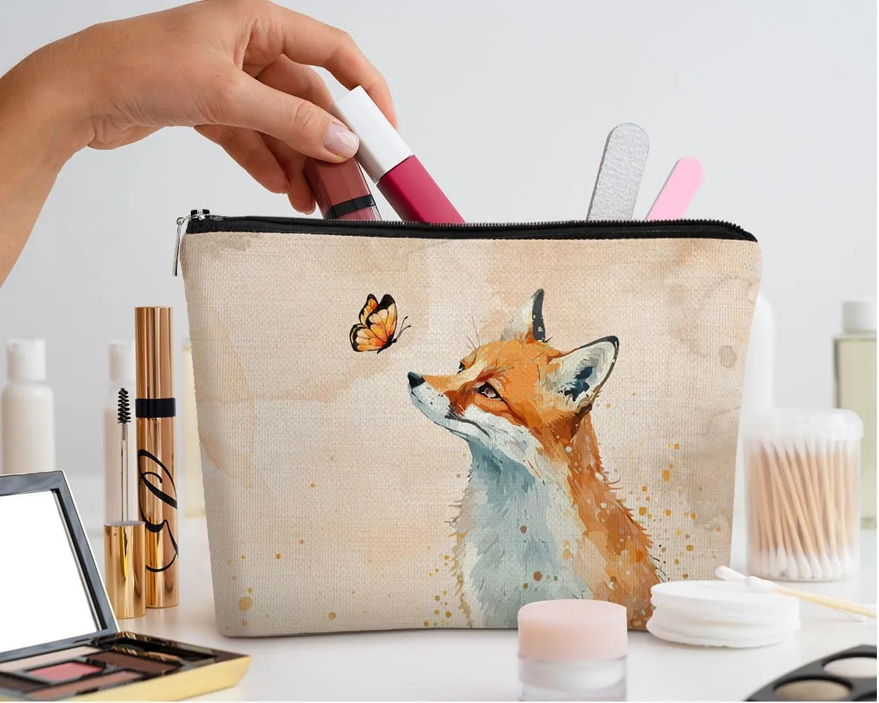 EXUQO Fox Makeup Bag, Gifts for Women and Fox Lovers, Cute Small Cosmetic Bag, Birthday Gifts for Mother, Friend, Sister, Coworker
