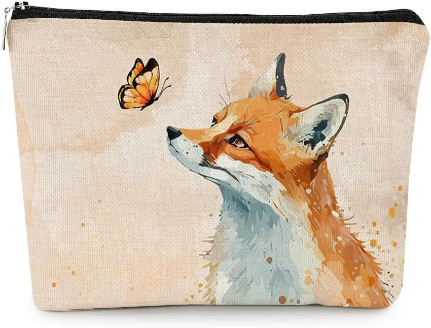 EXUQO Fox Makeup Bag, Gifts for Women and Fox Lovers, Cute Small Cosmetic Bag, Birthday Gifts for Mother, Friend, Sister, Coworker