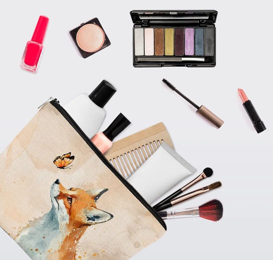 EXUQO Fox Makeup Bag, Gifts for Women and Fox Lovers, Cute Small Cosmetic Bag, Birthday Gifts for Mother, Friend, Sister, Coworker