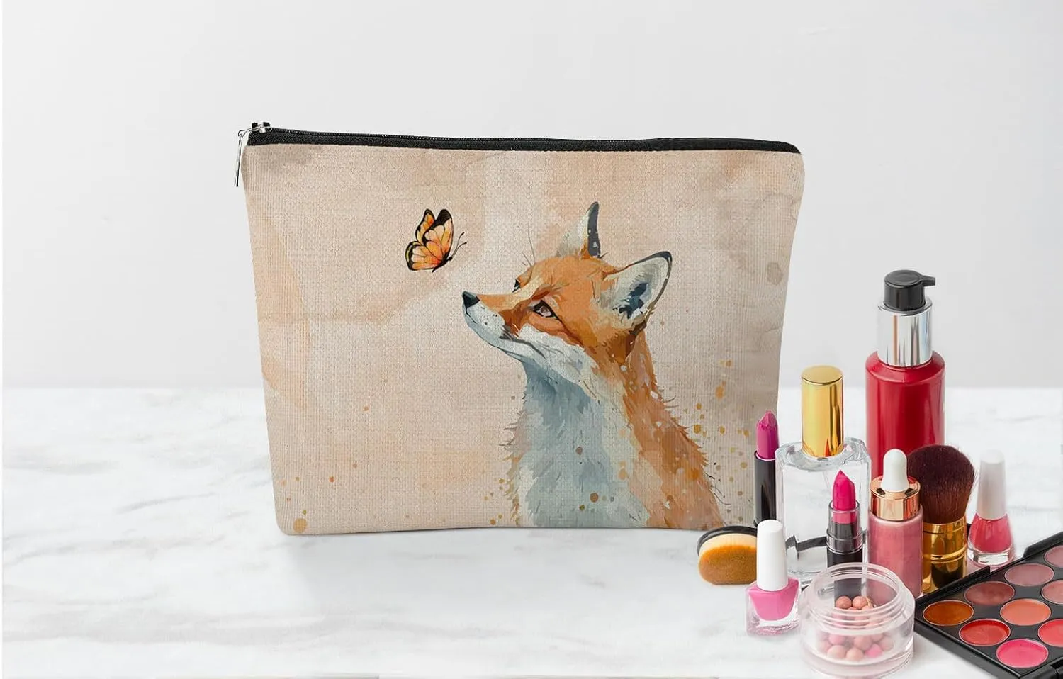 EXUQO Fox Makeup Bag, Gifts for Women and Fox Lovers, Cute Small Cosmetic Bag, Birthday Gifts for Mother, Friend, Sister, Coworker