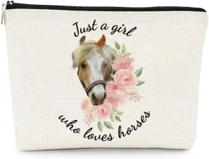 EXUQO Horse Lovers Gift Set - Funny Makeup Bag, Cute Cosmetic Pouch, Zipper Purse for Travel