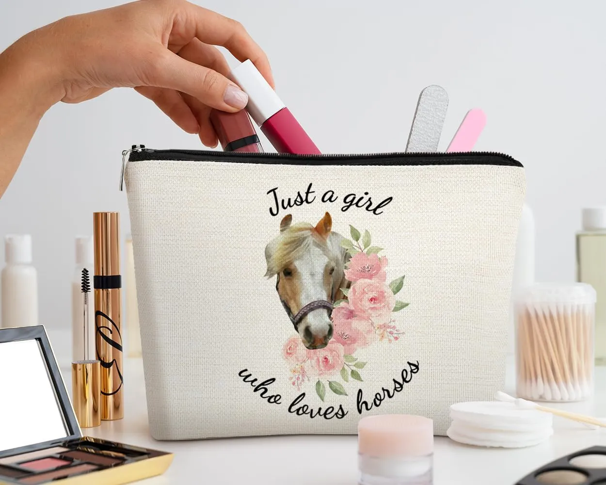 EXUQO Horse Lovers Gift Set - Funny Makeup Bag, Cute Cosmetic Pouch, Zipper Purse for Travel