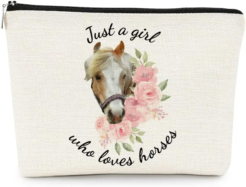 EXUQO Horse Lovers Gift Set - Funny Makeup Bag, Cute Cosmetic Pouch, Zipper Purse for Travel