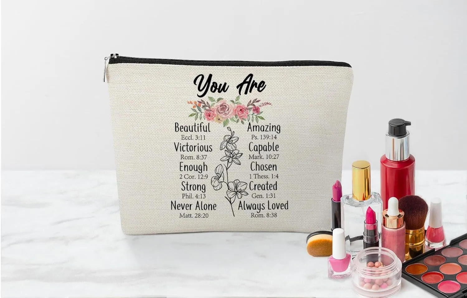 EXUQO Inspirational Small Makeup Bag,You Are Beautiful Amazing Positive Cosmetic Bags,Gifts for Friends Sisters Coworkers,Aesthetic Makeup Pouch
