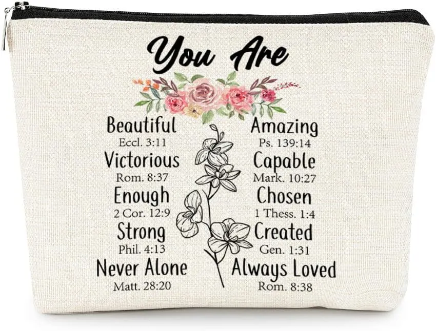 EXUQO Inspirational Small Makeup Bag,You Are Beautiful Amazing Positive Cosmetic Bags,Gifts for Friends Sisters Coworkers,Aesthetic Makeup Pouch
