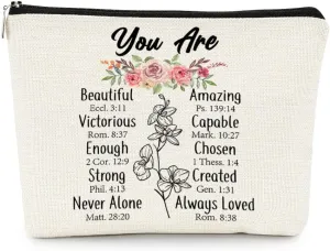 EXUQO Inspirational Small Makeup Bag,You Are Beautiful Amazing Positive Cosmetic Bags,Gifts for Friends Sisters Coworkers,Aesthetic Makeup Pouch