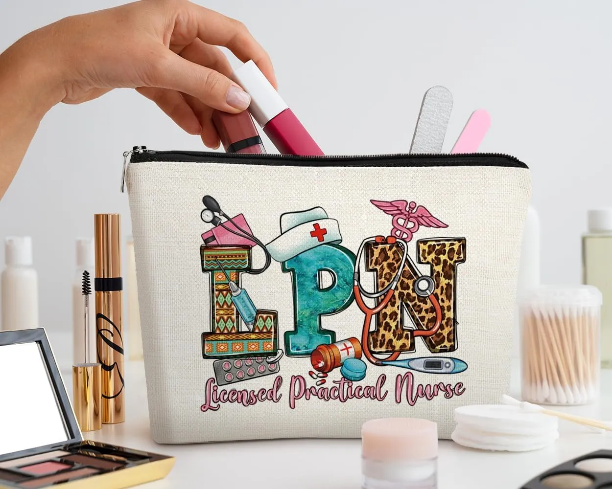 EXUQO Leopard Pink LPN Gifts - Makeup Bags for Nurses, Graduation & School Nurse Appreciation
