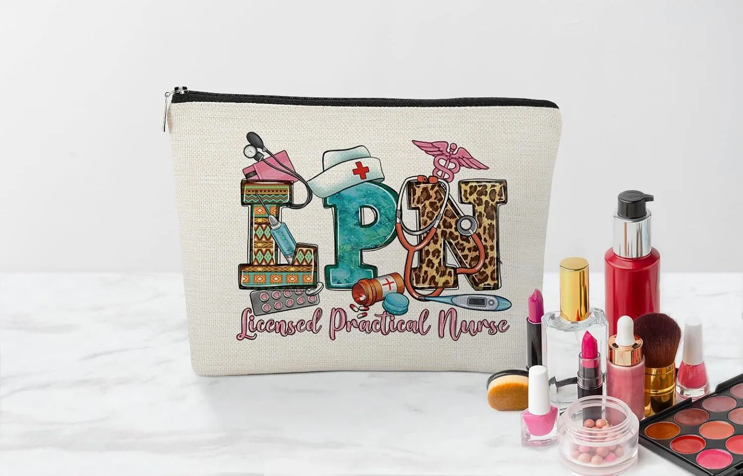 EXUQO Leopard Pink LPN Gifts - Makeup Bags for Nurses, Graduation & School Nurse Appreciation