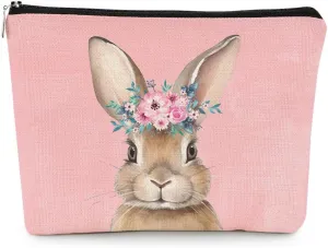 EXUQO Pink Easter Small Makeup Bag,Bunny Gifts Cosmetic Bag,Birthday Gifts for Bunny Lovers Friends Sisters Coworkers,Aesthetic Makeup Pouch