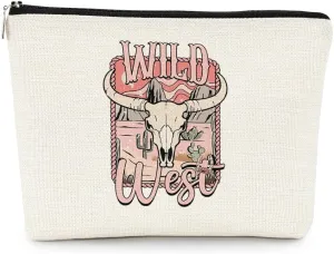 EXUQO Western Gifts Small Makeup Bag,Cowgirl Trendy Retro Wild West Cosmetic Bag,Gifts for Teen Girls Women,Zipper Cosmetic Pouch Bag Travel Makeup Organizer