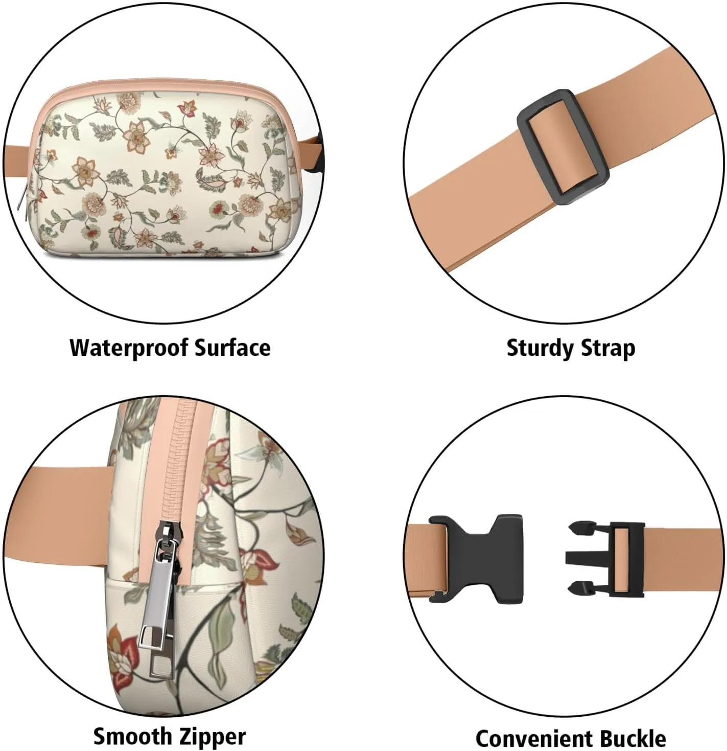 Fanny Pack for Women,Mini Waterproof Floral theme Belt Bag,Fashionable Crossbody,Cute Everywhere Belt Bags Fanny Pack for Hiking,Travel.