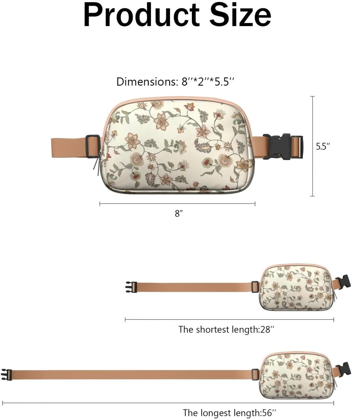 Fanny Pack for Women,Mini Waterproof Floral theme Belt Bag,Fashionable Crossbody,Cute Everywhere Belt Bags Fanny Pack for Hiking,Travel.