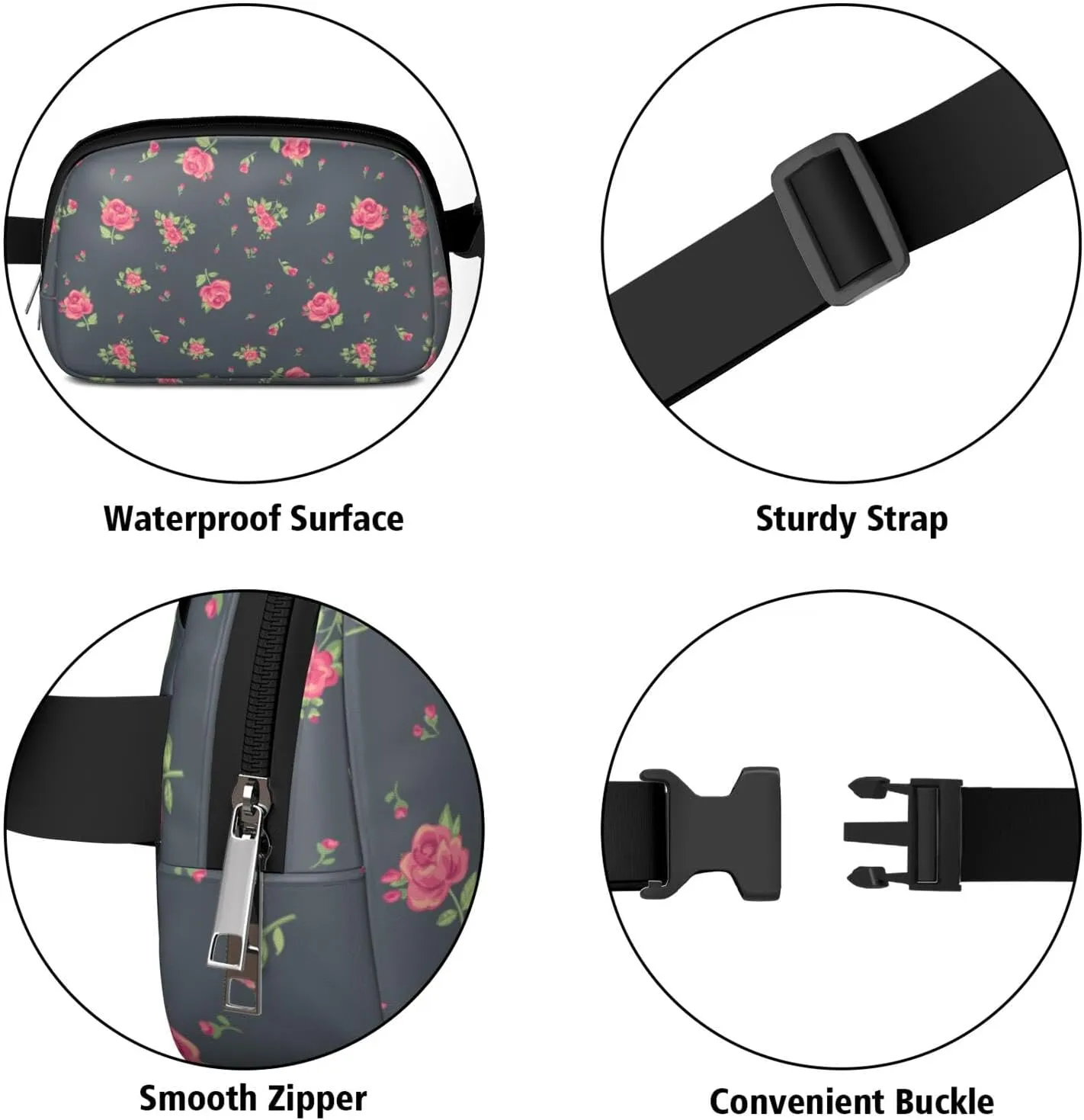 Fanny Pack for Women,Mini Waterproof Floral theme Belt Bag,Fashionable Crossbody,Cute Everywhere Belt Bags Fanny Pack for Hiking,Travel.
