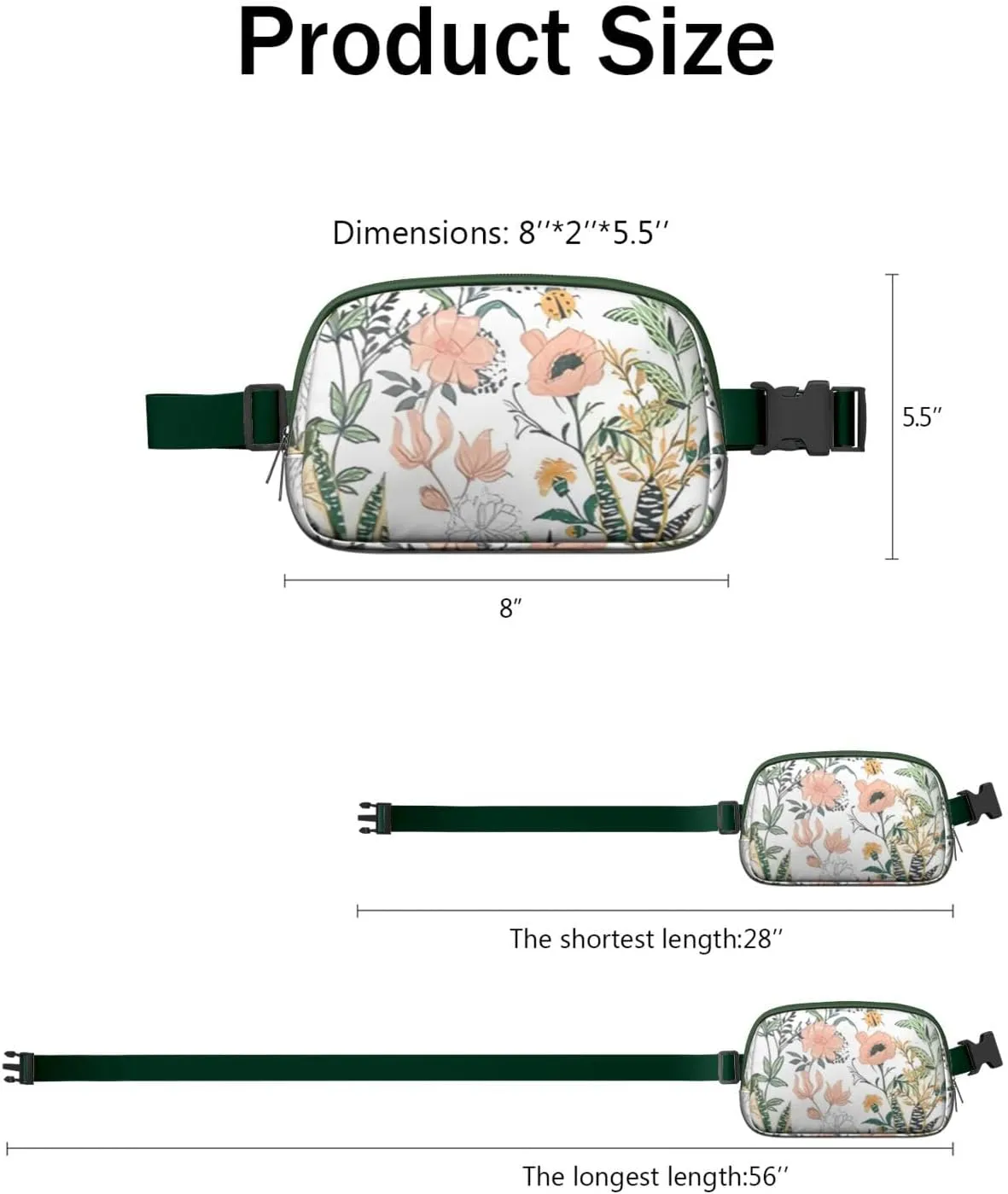 Fanny Pack for Women,Mini Waterproof Floral theme Belt Bag,Fashionable Crossbody,Cute Everywhere Belt Bags Fanny Pack for Hiking,Travel.