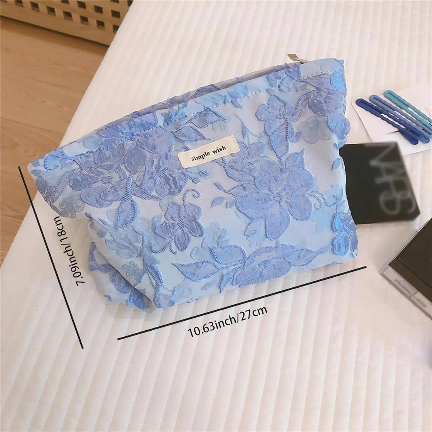 Floral Makeup Bag,Stylish Cosmetic Bags for Women and Girls, Beauty Zipper Pouches for Travel Versatile (bule)