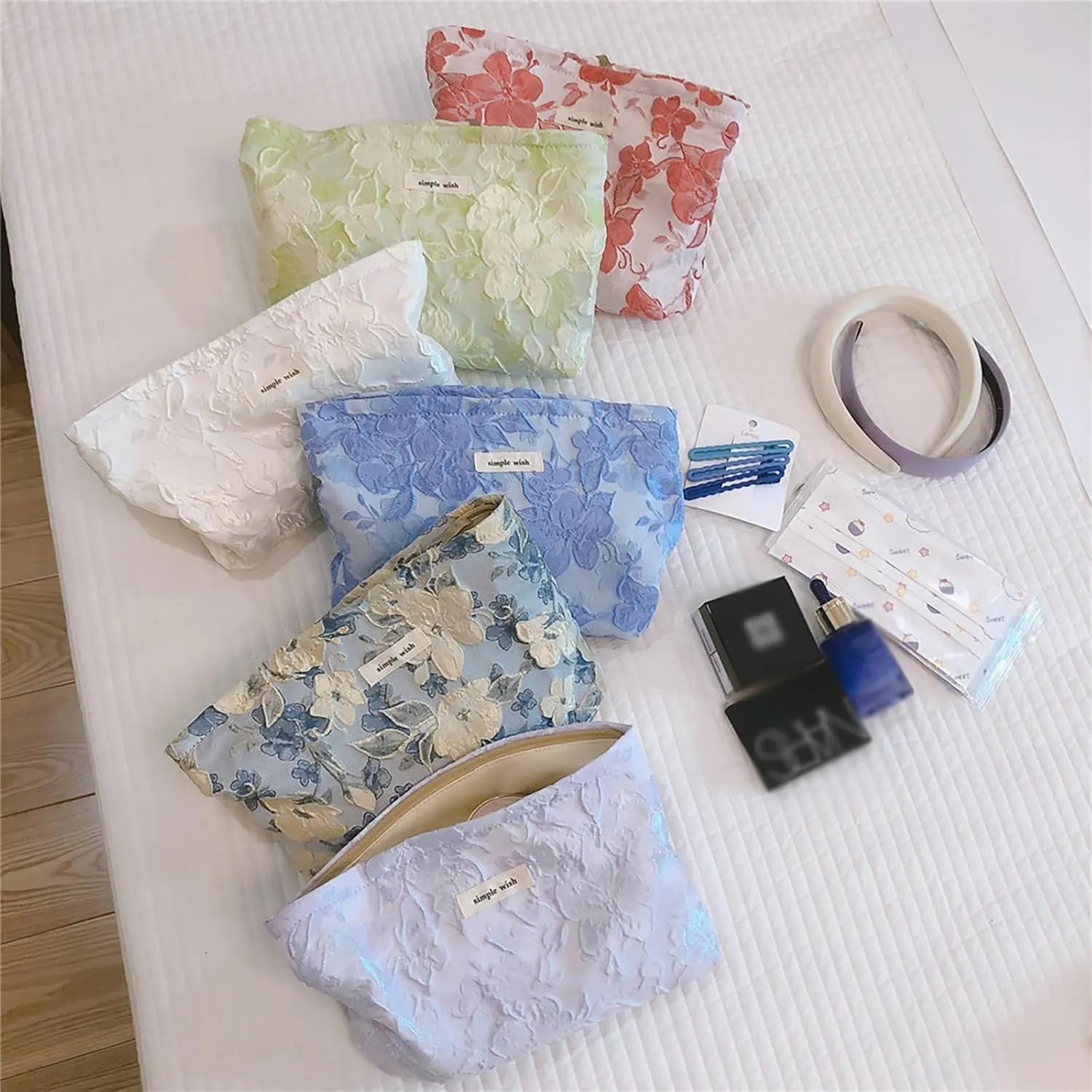 Floral Makeup Bag,Stylish Cosmetic Bags for Women and Girls, Beauty Zipper Pouches for Travel Versatile (bule)