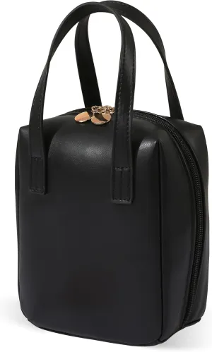 Fmeida Travel Makeup Bag Organizer Vegan Leather Cosmetic Case for Women, Waterproof Compact Design with Zipper Pockets (Black)