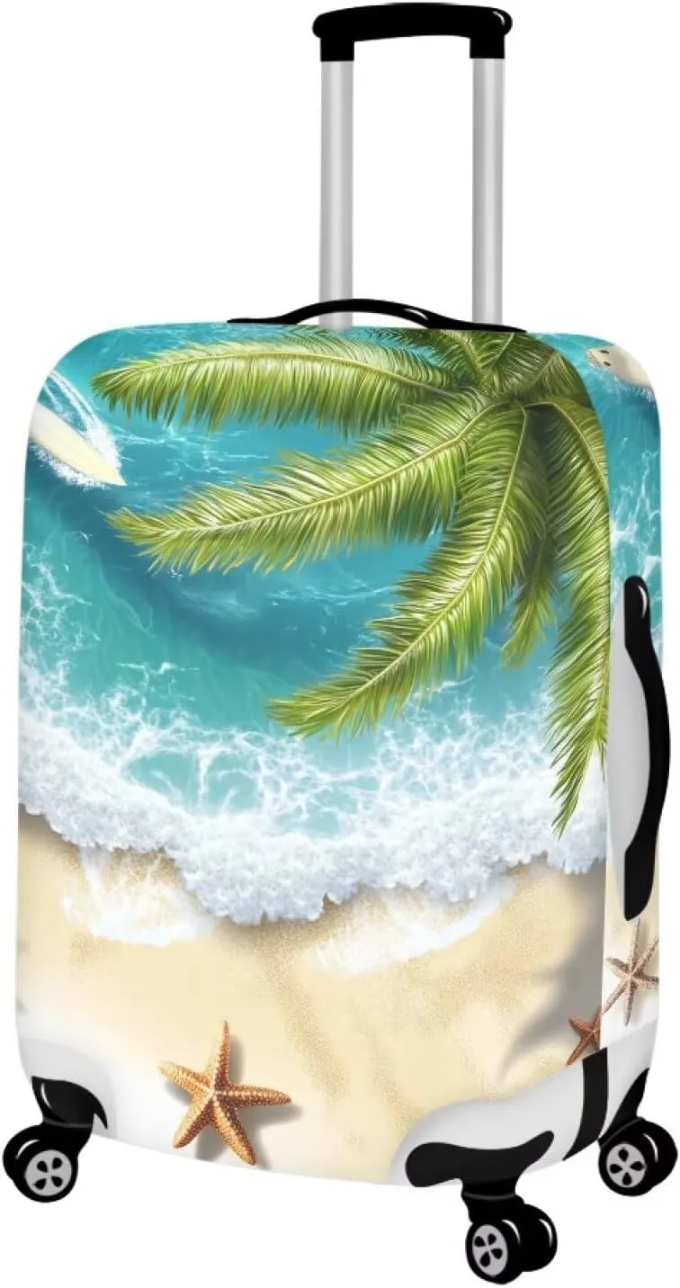 FOR U DESIGNS Beach Coconut Tree Luggage Sleeves for Suitcases 18-21 Inch Carry on Cover Protector Stretchy Zipper Scratch Resistant Lightweight for 1-3 Day Short Trip