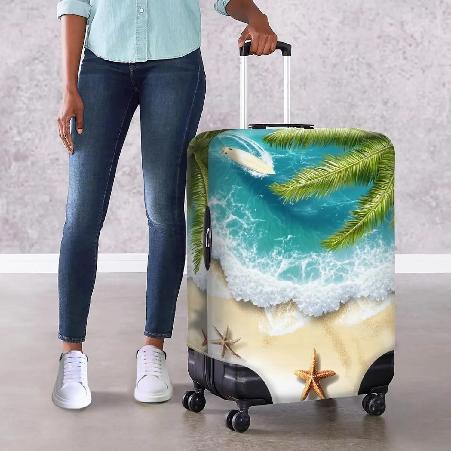 FOR U DESIGNS Beach Coconut Tree Luggage Sleeves for Suitcases 18-21 Inch Carry on Cover Protector Stretchy Zipper Scratch Resistant Lightweight for 1-3 Day Short Trip