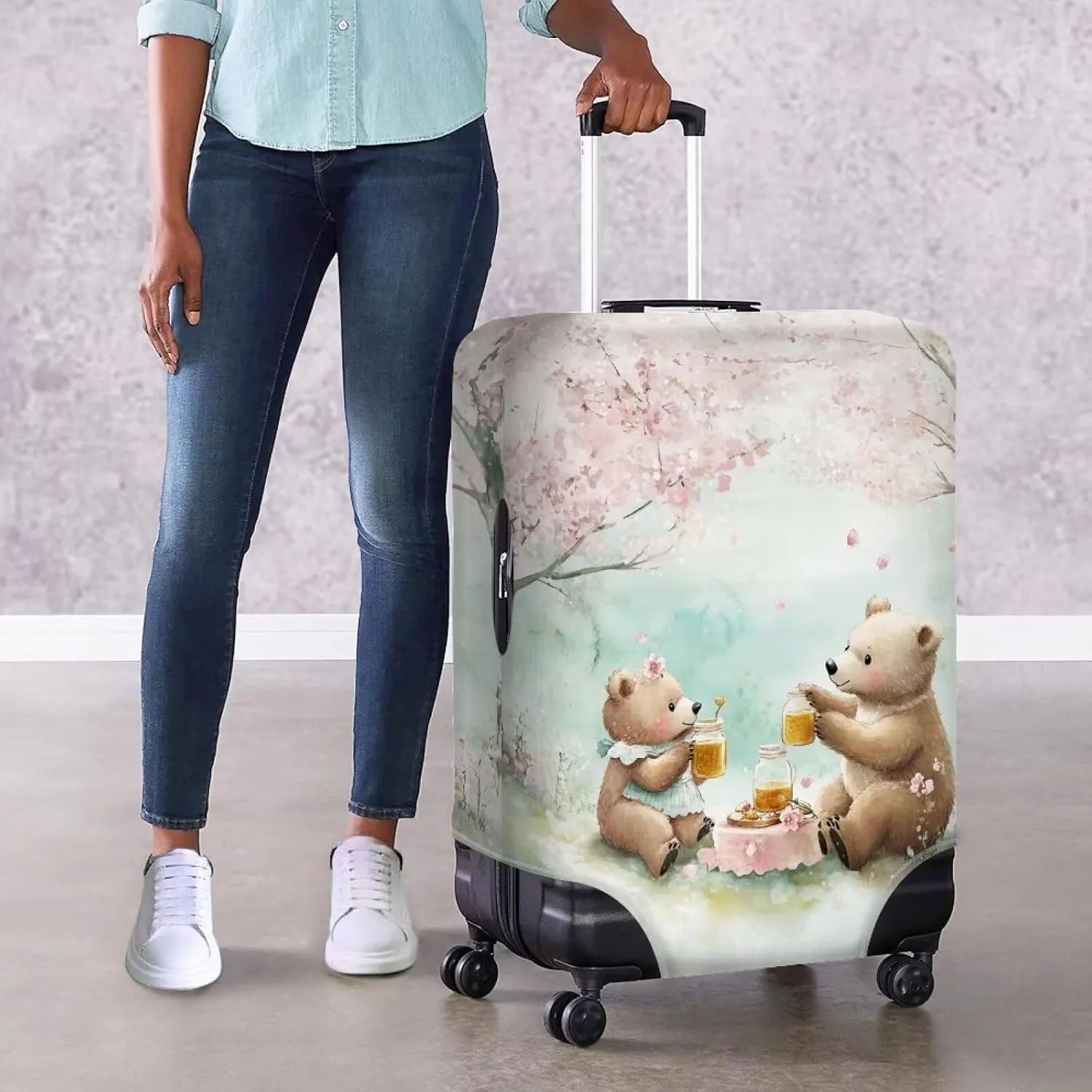 FOR U DESIGNS Bear Family Print Protective Luggage Covers Elastic Suitcase Protector Universal Fit 25-28 Inch Carry on Bags Vacation Travel Accessories