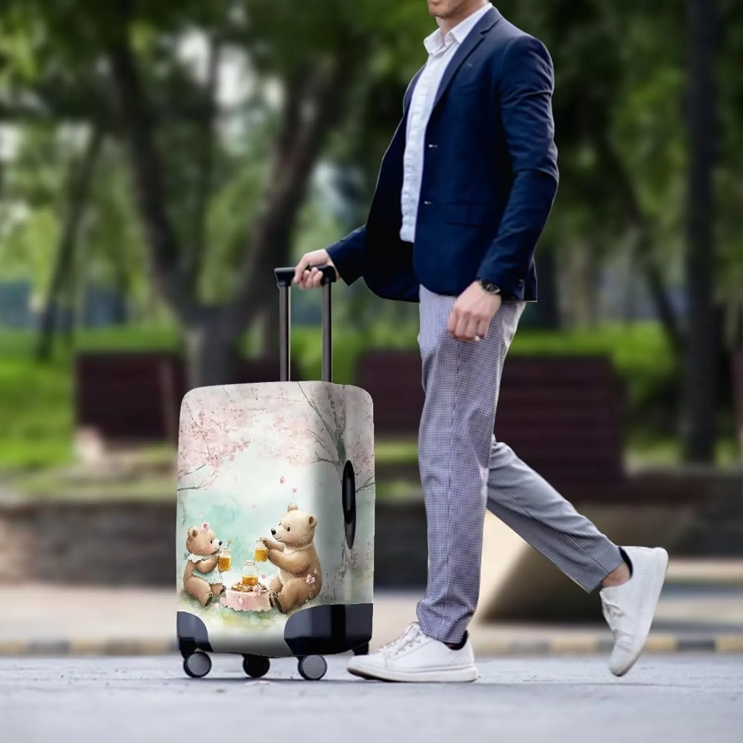 FOR U DESIGNS Bear Family Print Protective Luggage Covers Elastic Suitcase Protector Universal Fit 25-28 Inch Carry on Bags Vacation Travel Accessories