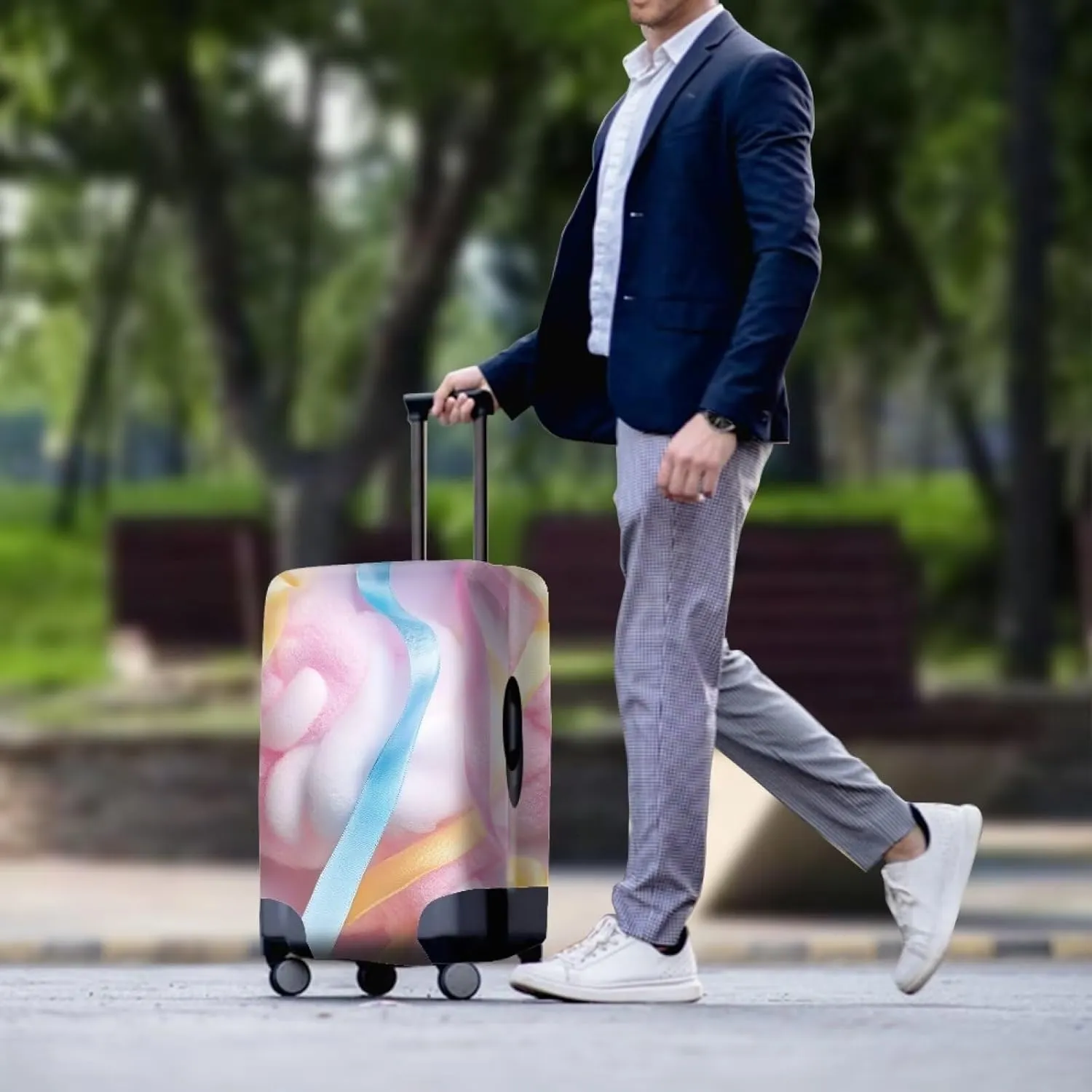 FOR U DESIGNS Candy Floss Luggage Sleeve Protector Stretchy Suitcase Cover Quick Install Foldable 25-28 Inch Carry on Bags Scratch Proof Travel Accessories