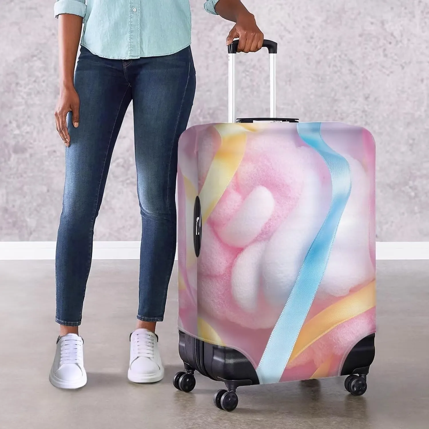 FOR U DESIGNS Candy Floss Luggage Sleeve Protector Stretchy Suitcase Cover Quick Install Foldable 25-28 Inch Carry on Bags Scratch Proof Travel Accessories