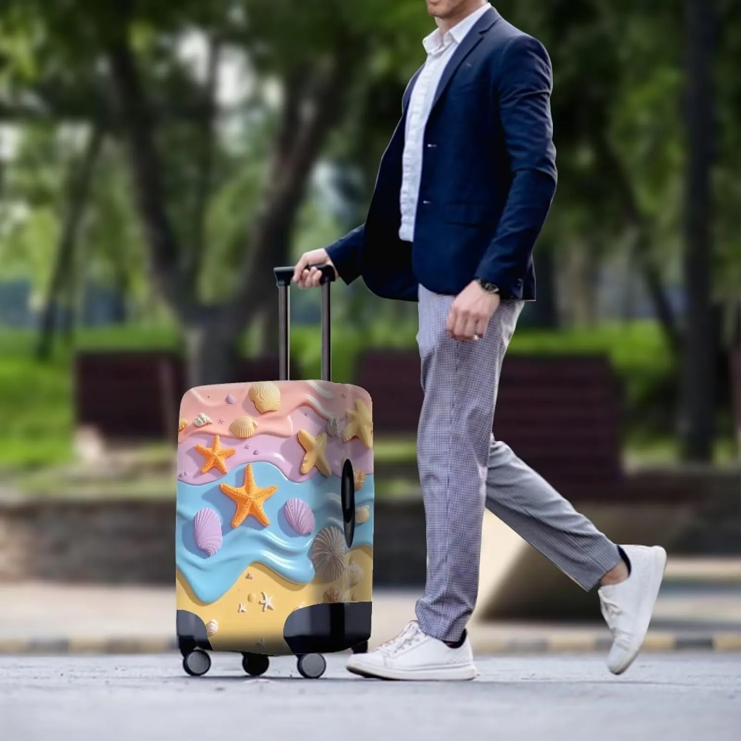 FOR U DESIGNS Carry on Luggage Cover Protector 18-21 Inch Elastic Cute Starfish Suitcase Sleeves for Weekend Trips Quick Install Anti-Scratch Luggage Protector
