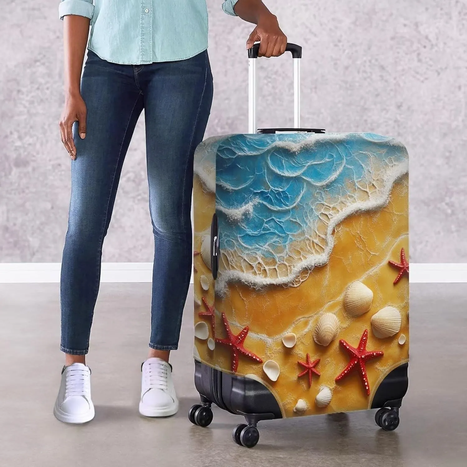 FOR U DESIGNS Carryon Luggage Cover 18-21 Inch Compact Travel Protector Sleeve for Weekend Trips Overnight Bag Protection Summer Beach Theme Washable