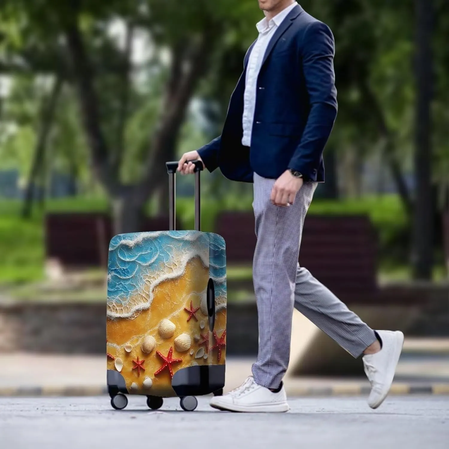 FOR U DESIGNS Carryon Luggage Cover 18-21 Inch Compact Travel Protector Sleeve for Weekend Trips Overnight Bag Protection Summer Beach Theme Washable