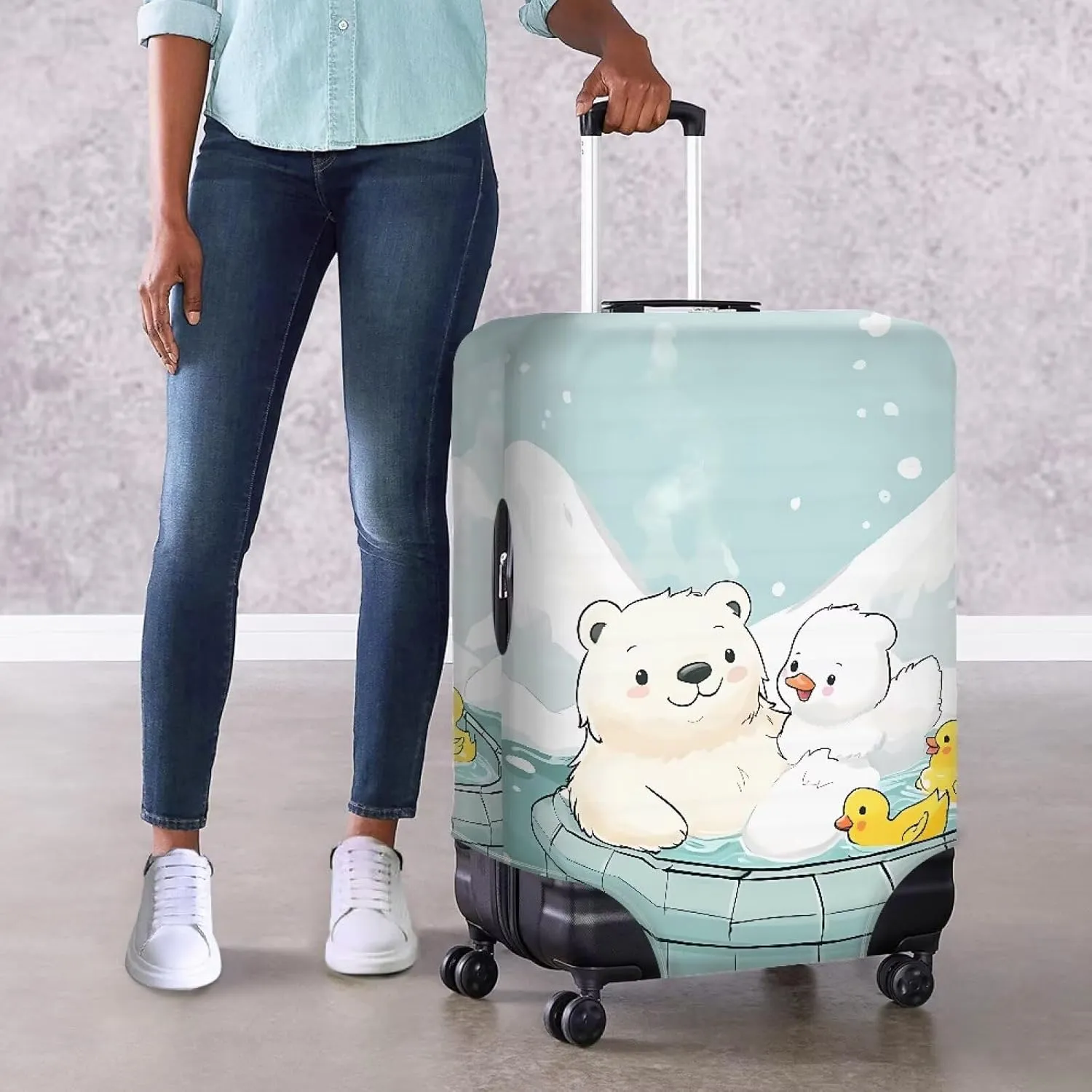FOR U DESIGNS Cartoon Bear Luggage Sleeve for Suitcases Quick Install Scratch-Resistant Protector Fits 25-28 Inch Carry on Bags Travel Family Vacations