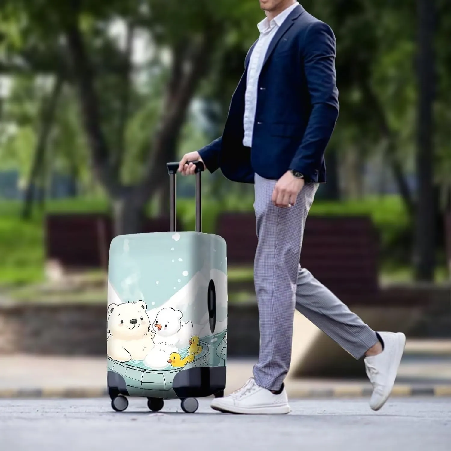 FOR U DESIGNS Cartoon Bear Luggage Sleeve for Suitcases Quick Install Scratch-Resistant Protector Fits 25-28 Inch Carry on Bags Travel Family Vacations