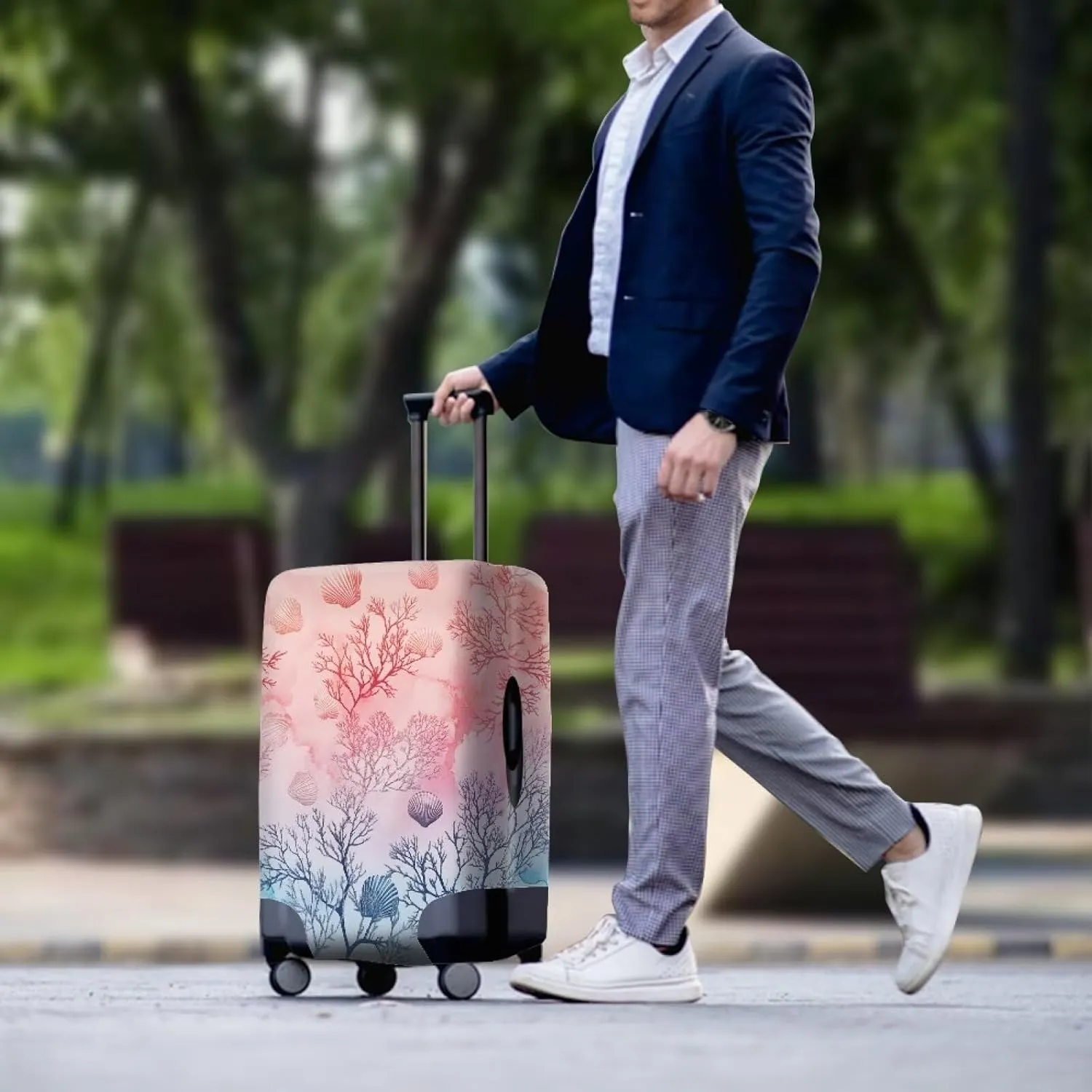 FOR U DESIGNS Coral Luggage Cover Protector 18-21 Inch Carry on Luggage Cover for Weekend Trips Stretchy Scratch-Resistant Easy Install Foldable Travel Supplies