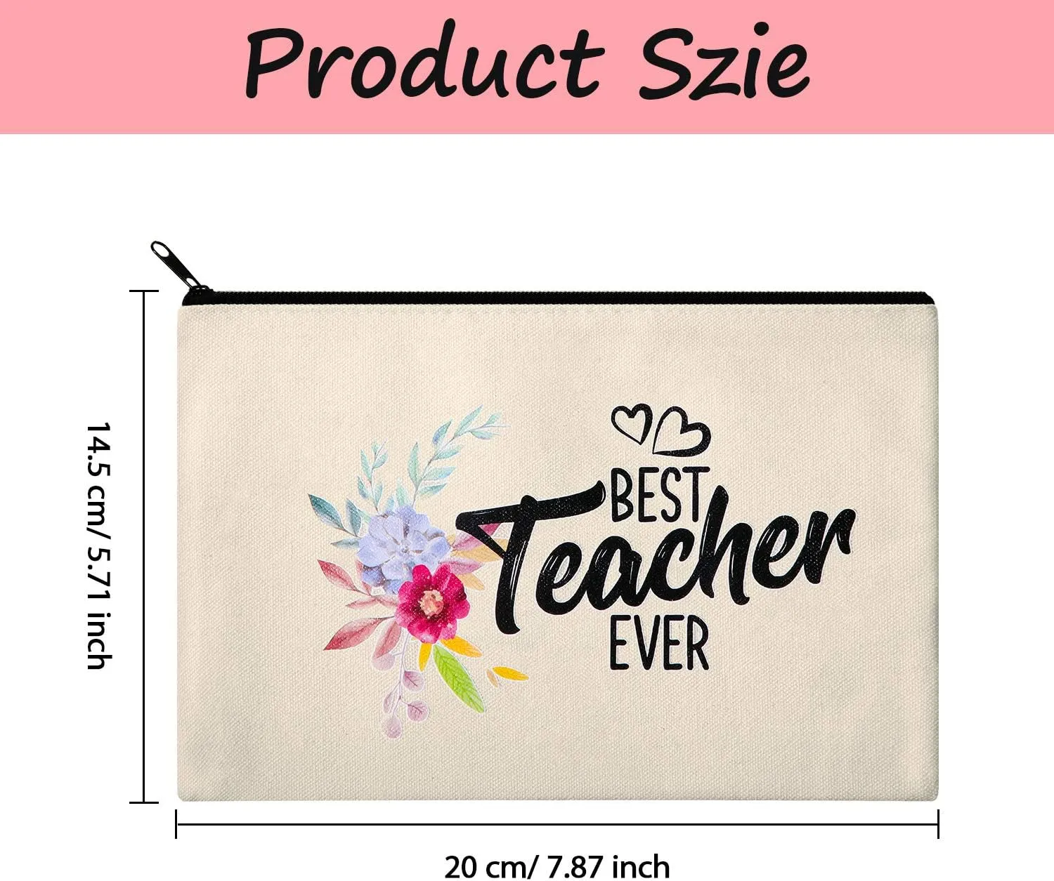 Frienda 16 Pieces Teacher Makeup Bag Multipurpose Cosmetic Bag Teacher Travel Toiletry Pouch Teacher Gift Canvas Bags with Zipper for Women Teacher(Flower Pattern)