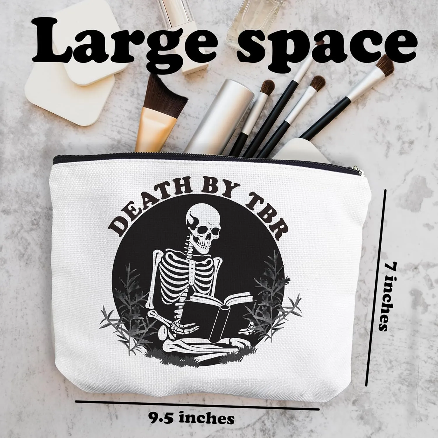 Funny Make Up Bags For Women, Toiletry Bags For Traveling Women, Small Makeup Pouch, Death By TBR, Make Up Travel Bag Organizer, Cosmetic Travel Bag Book Lover Gifts (A13)