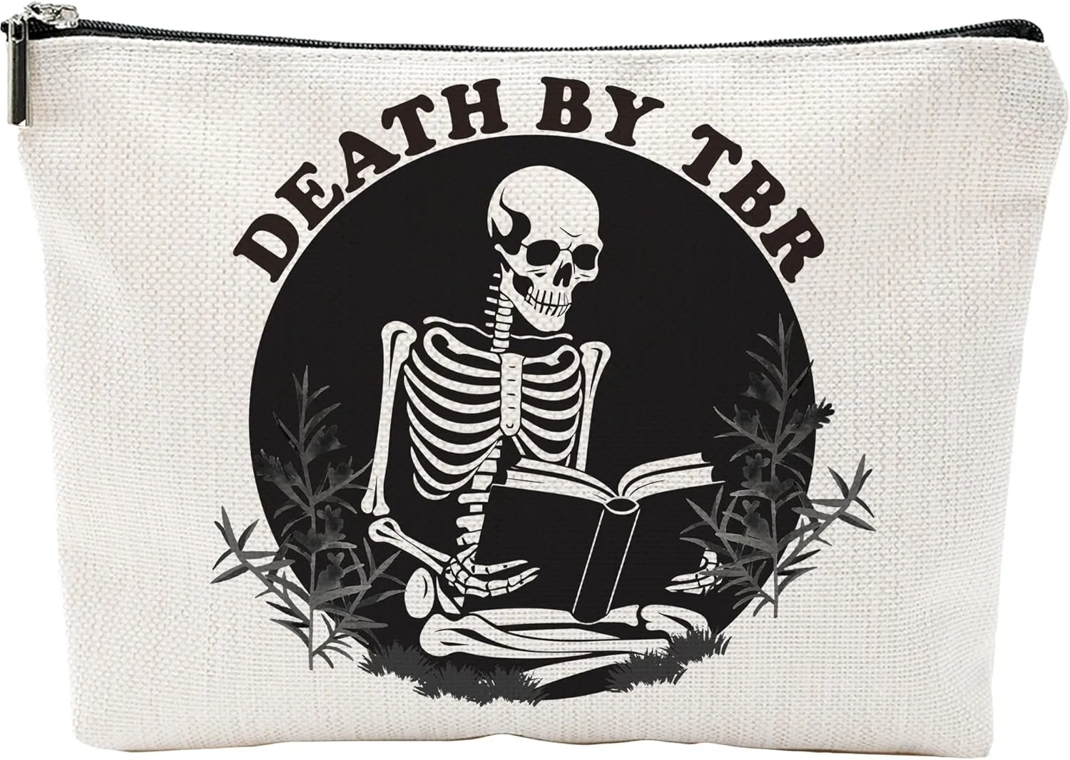 Funny Make Up Bags For Women, Toiletry Bags For Traveling Women, Small Makeup Pouch, Death By TBR, Make Up Travel Bag Organizer, Cosmetic Travel Bag Book Lover Gifts (A13)
