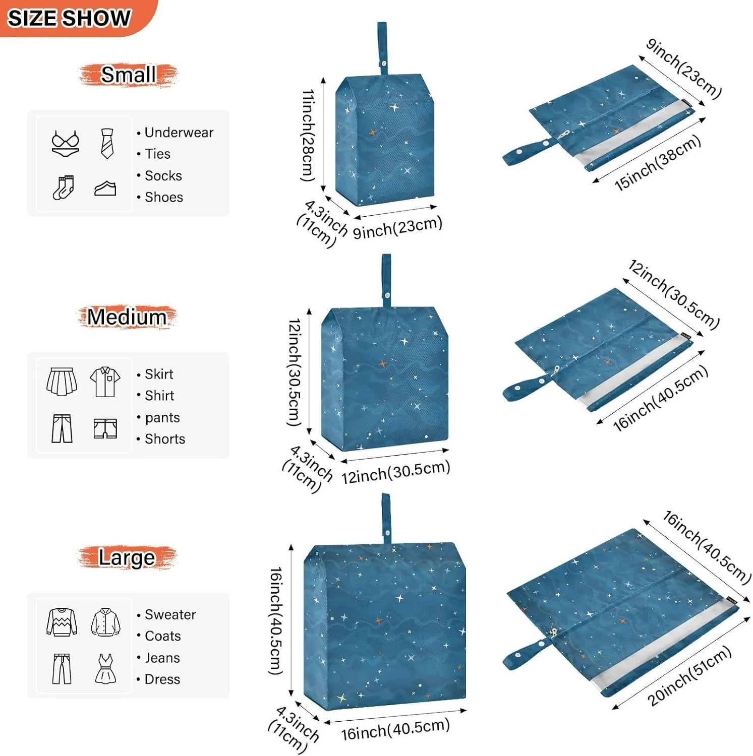 Garment Bag Closet Storage, Luggage Space Saver, Stars, Waterproof, 3 Set Travel Packing Cubes For Suitcases, Luggages Management Personnel