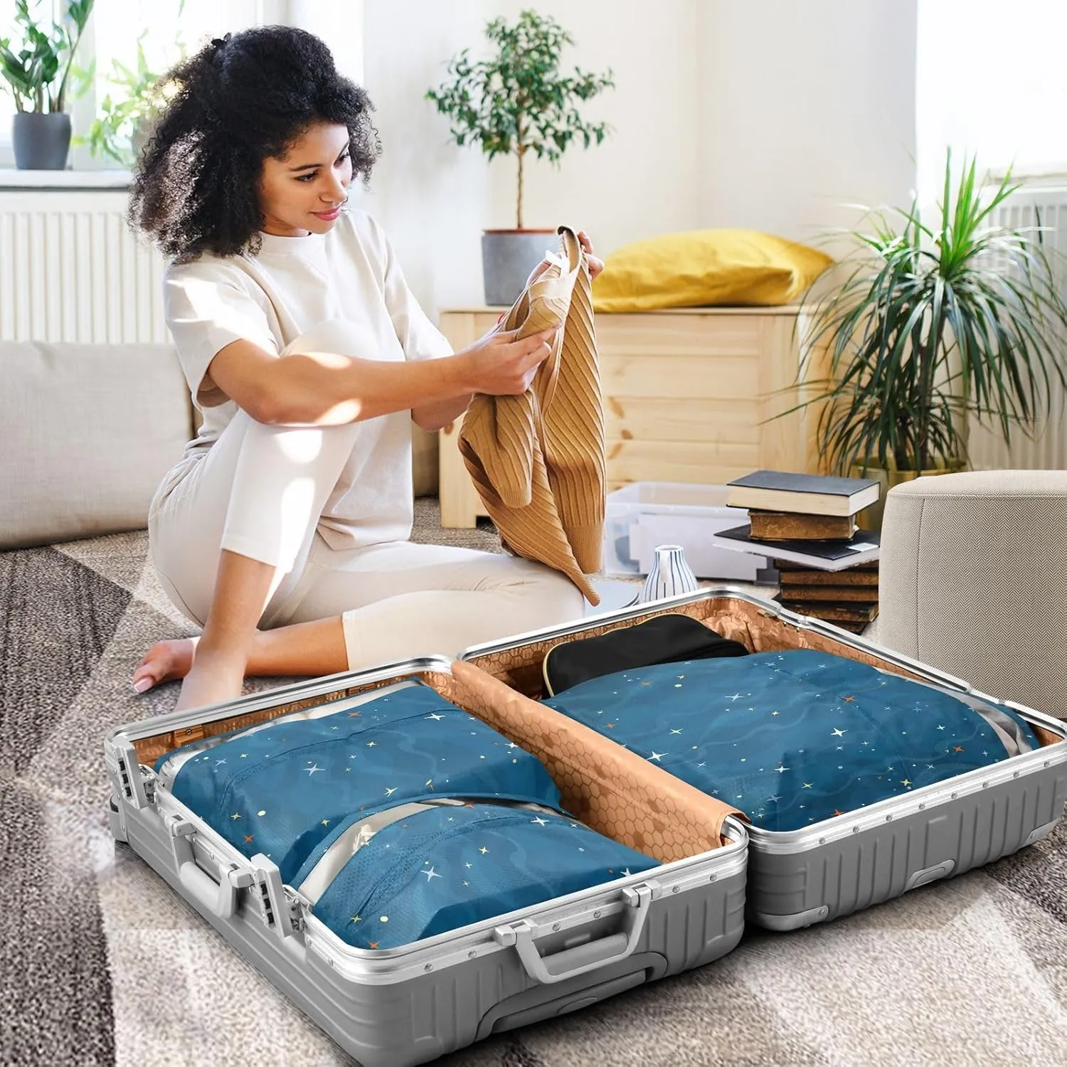 Garment Bag Closet Storage, Luggage Space Saver, Stars, Waterproof, 3 Set Travel Packing Cubes For Suitcases, Luggages Management Personnel