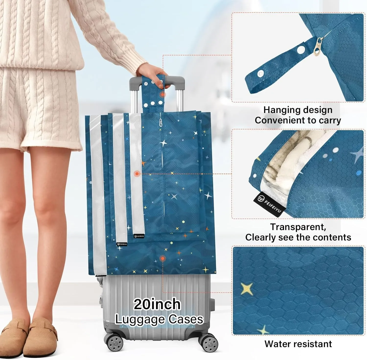Garment Bag Closet Storage, Luggage Space Saver, Stars, Waterproof, 3 Set Travel Packing Cubes For Suitcases, Luggages Management Personnel